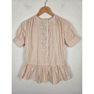 Chloe Kids Girls Striped Embroidered Peplum Tunic Shirt Dress Pink White Size 8